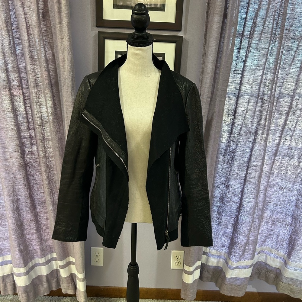 Mackage Black Leather Asymmetrical Zip Jacket